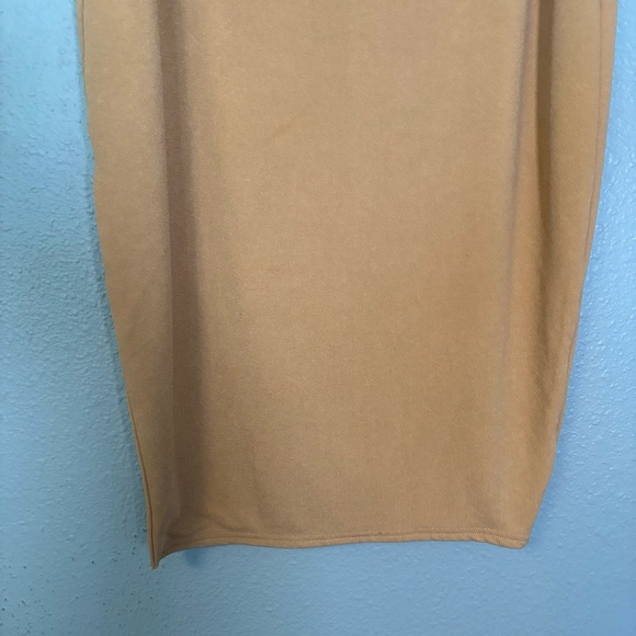 Missguided Tan Assymetrical Side‎ Slit Midi Skirt Elastic Waist High Rise Sz 12 - Picture 9 of 9